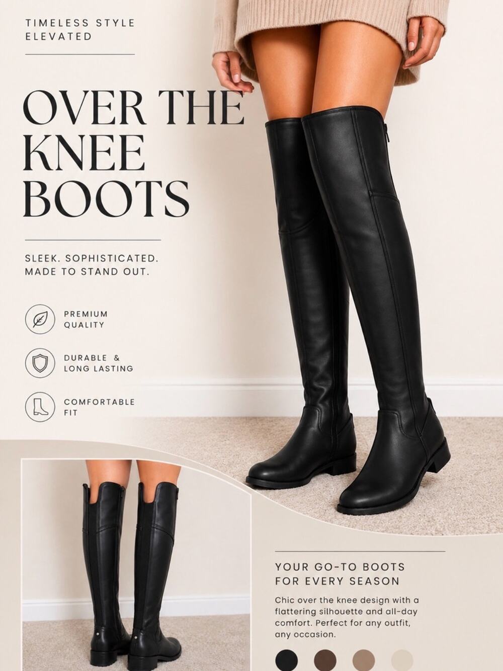 Toetos Hope Black Over-The-Knee Boots Size 9 NWOB